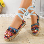 Damen Espadrilles mit buntem Gewemuster und eleganten Schnürbändern