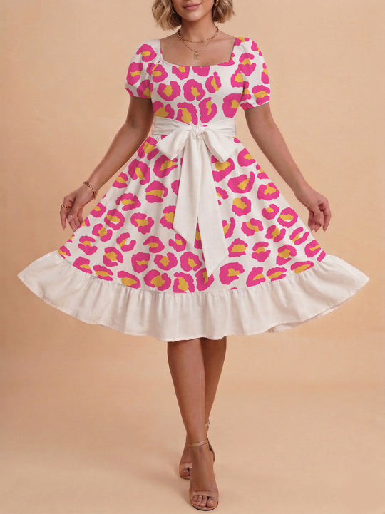 Damen Sommerliches Blumenkleid mit taillierbarem Gürtel und voluminösen Ärmeln R&B
