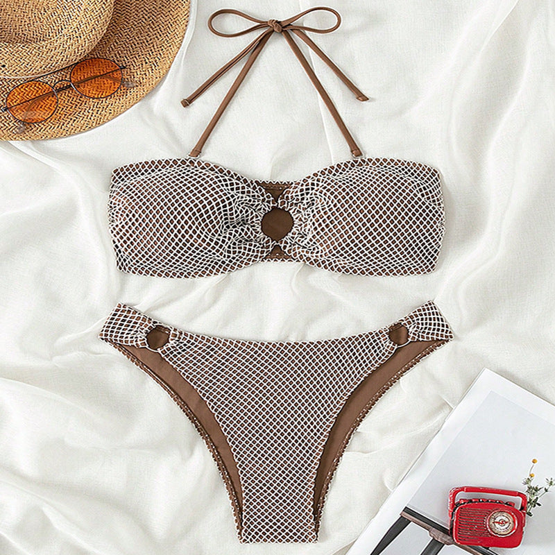 Damen Bikini-Set mit dekorativen Ringdetails und Netzstruktur R&B