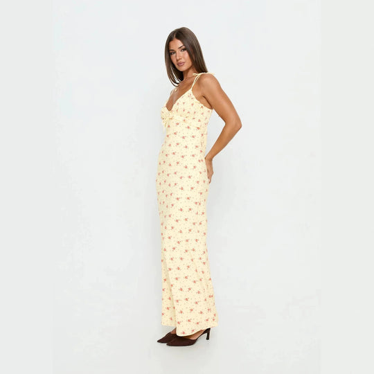 Damen Maxi-Kleid mit verspieltem Blumenmuster und verstellbaren Spaghetti-Trägern R&B