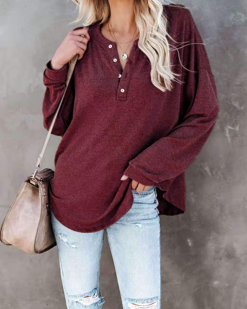 Damen Langarmshirt mit Knopfdetail und lässigem Schnitt R&B