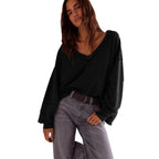 Oversized Sweatshirt Damen mit V-Ausschnitt