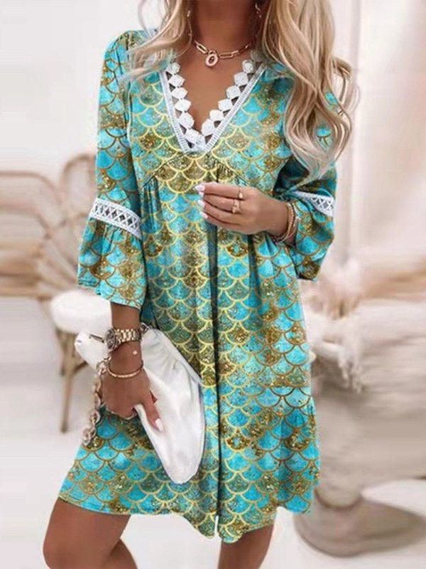 Damen lässiges Kleid mit V-Ausschnitt und Rüschendetails