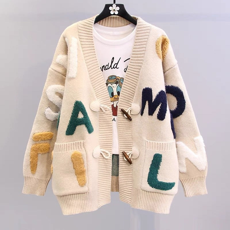 Damen Grobstrick-Cardigan mit kreativen Applikationen und großen Taschen R&B