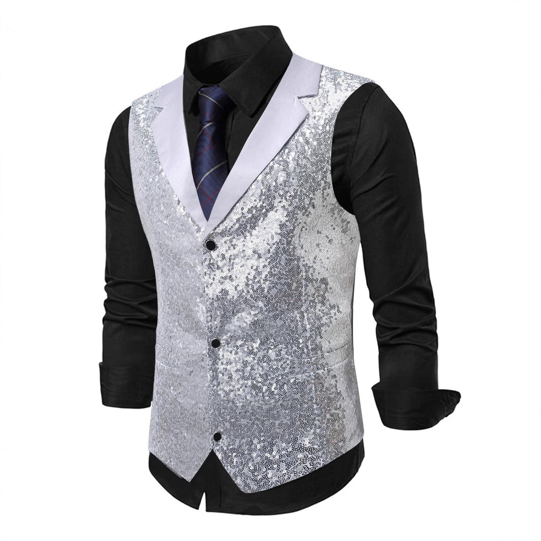 Herren Glitzernden Anzugweste mit Pailletten und klassischem Schnitt R&B