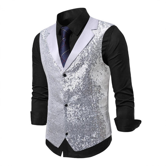 Herren Glitzernden Anzugweste mit Pailletten und klassischem Schnitt R&B