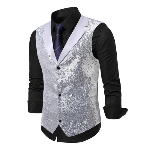 Herren Glitzernden Anzugweste mit Pailletten und klassischem Schnitt R&B