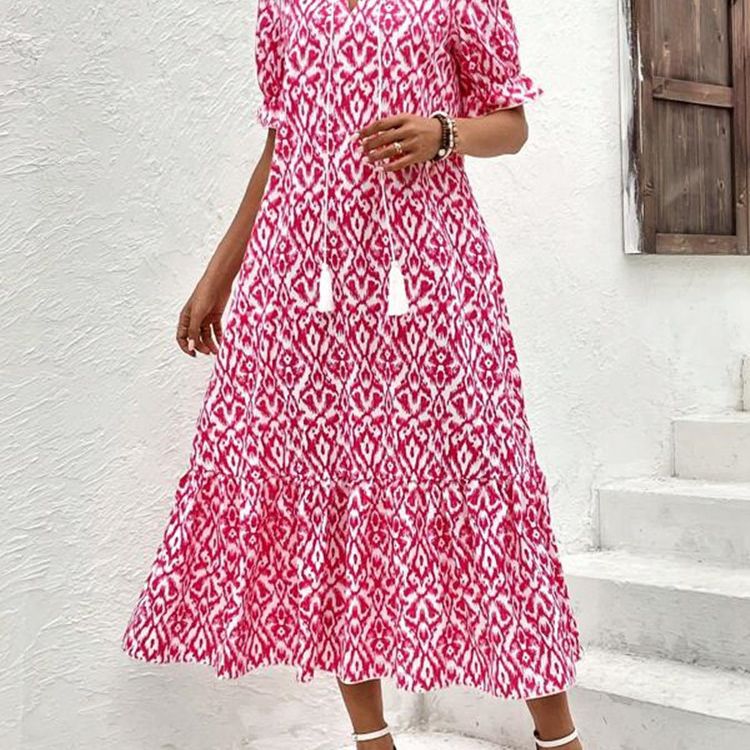 Damen Maxikleid mit modernem Boho-Design und lässigem V-Ausschnitt Heidi-Mode