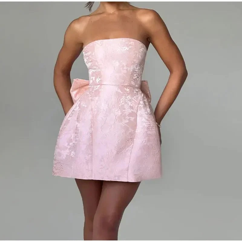 Damen kurzes Kleid mit strukturiertem Oberteil und verspieltem Schleifendetail R&B