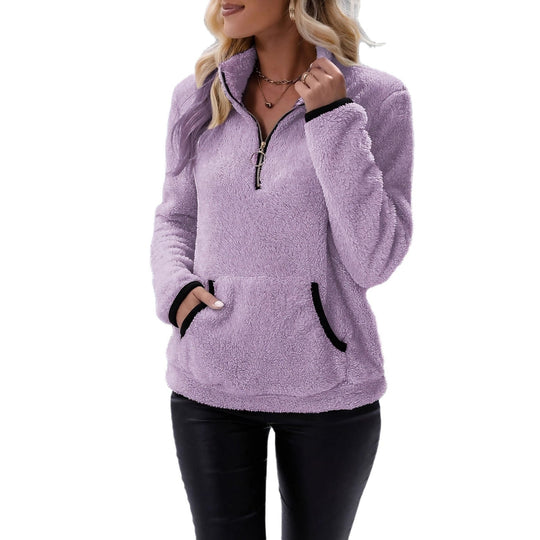 Damen Fleecepullover mit kontrastierenden Taschen und Reißverschluss R&B