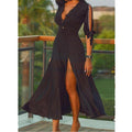 Damen Maxikleid mit elegantem V-Ausschnitt und hohem Schlitz R&B