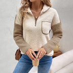 Damen Kuschelpullover mit hohem Kragen und praktischer Brusttasche