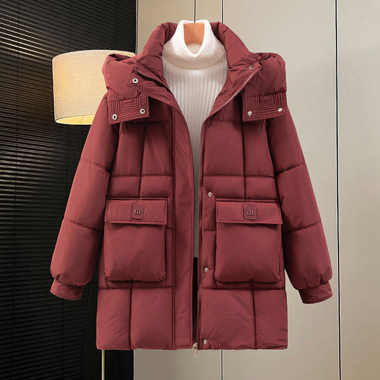 Damen funktionelle und stilvolle Winterjacke mit Taschen und Kapuze R&B