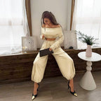 Damen Off-Shoulder Overall mit Raffungen und weitem Bein R&B