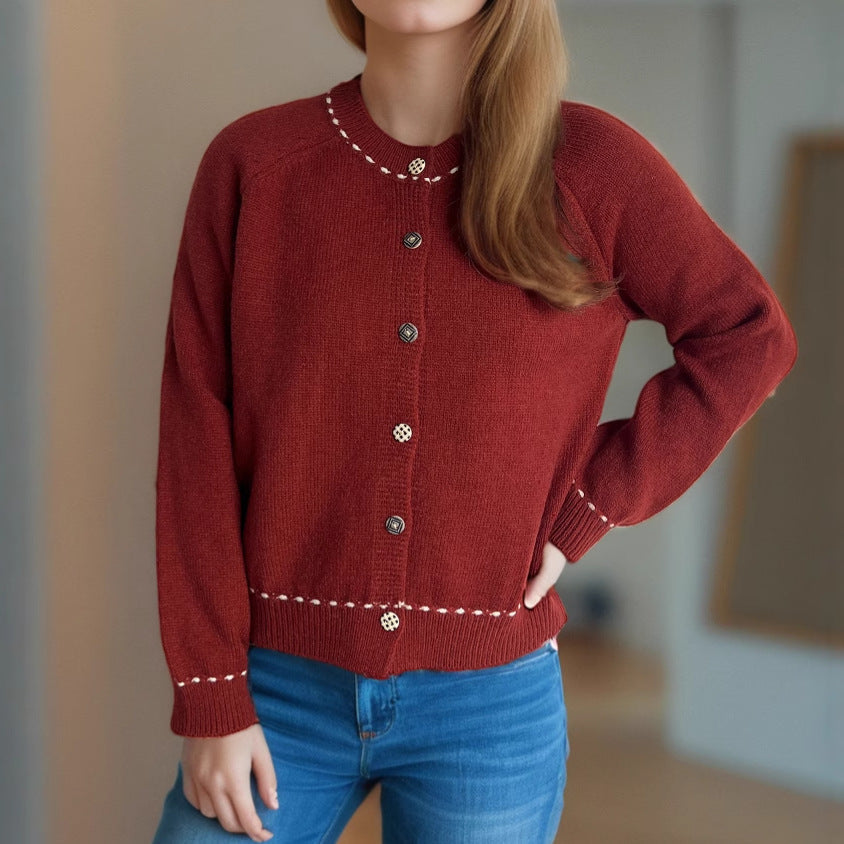 Damen Strickjacke mit dekorativen Knopfdetails und breiten Ärmeln R&B