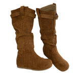 Damen Elegant gefaltete Langschaftstiefel mit modischen Schnallendetails R&B