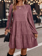 Damen lässiges Kleid mit voluminösen Ärmeln und Rüschensaum R&B