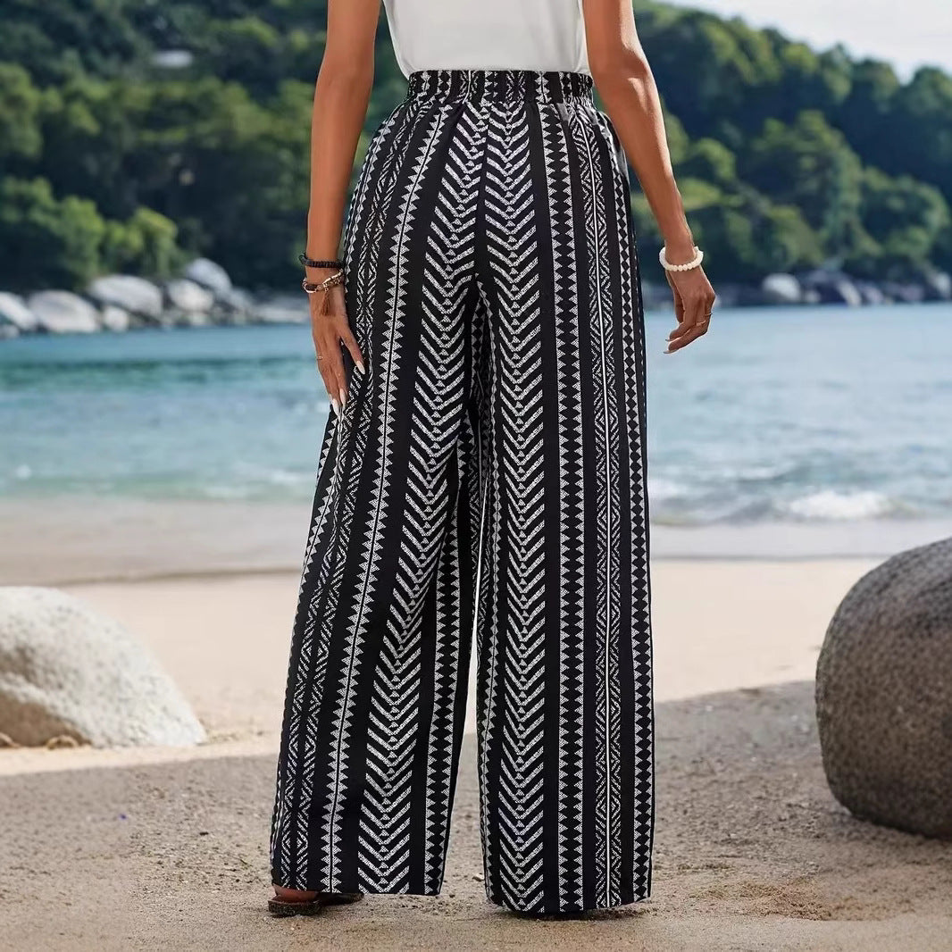 Damen Palazzo-Hose mit elastischem Bund und auffälligem Muster R&B