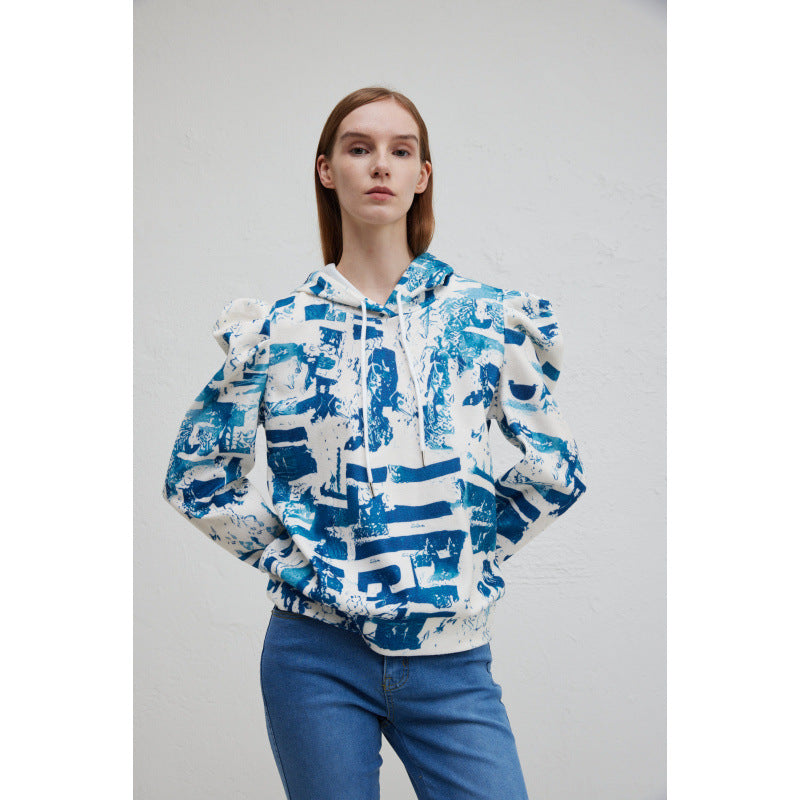 Damen Kapuzenpullover mit modischem Rüschendesign und kreativem Druck R&B