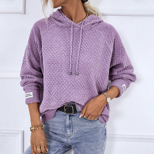 Damen Kapuzenpullover aus strukturiertem Strick mit Kordelzug R&B