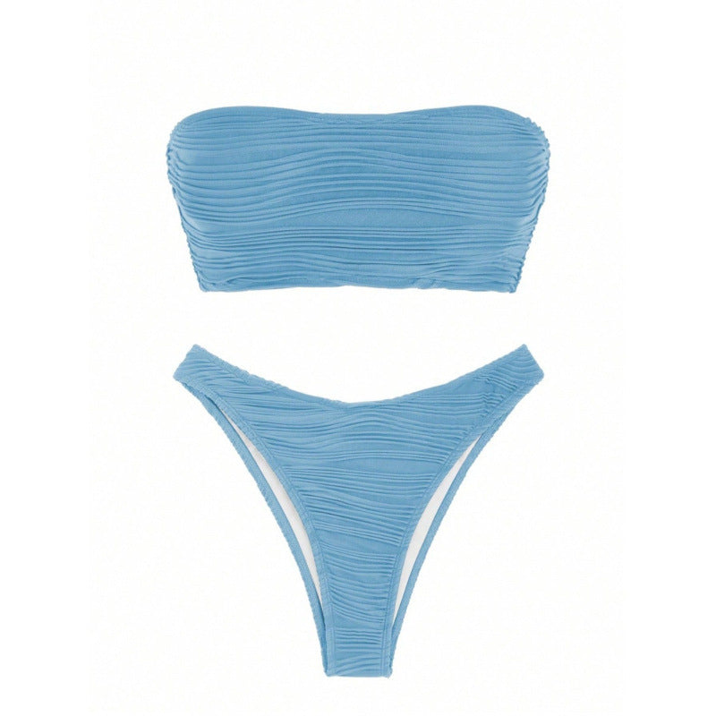 Damen Bandeau-Bikini-Set mit modischem Rippendesign und hohem Beinausschnitt R&B