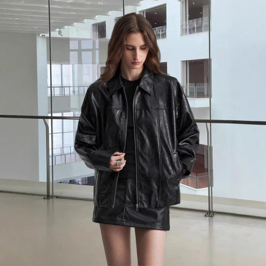Damen Kunstlederjacke im angesagten Biker-Stil mit asymmetrischem Reißverschluss R&B