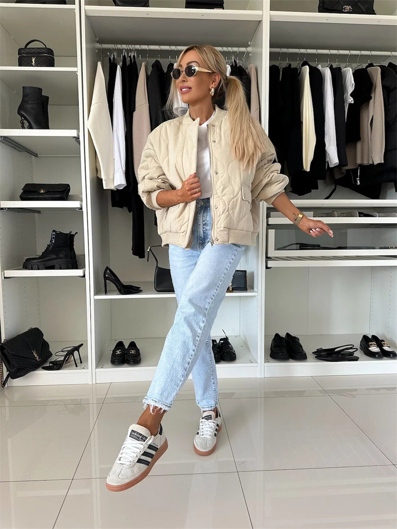 Damen lässige Steppjacke mit Knopfverschluss und elastischen Bündchen R&B