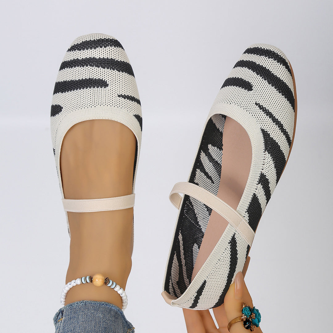 Damen Bequeme Ballerinas mit elastischer Riemchenverbindung und modischem Zebra-Design R&B
