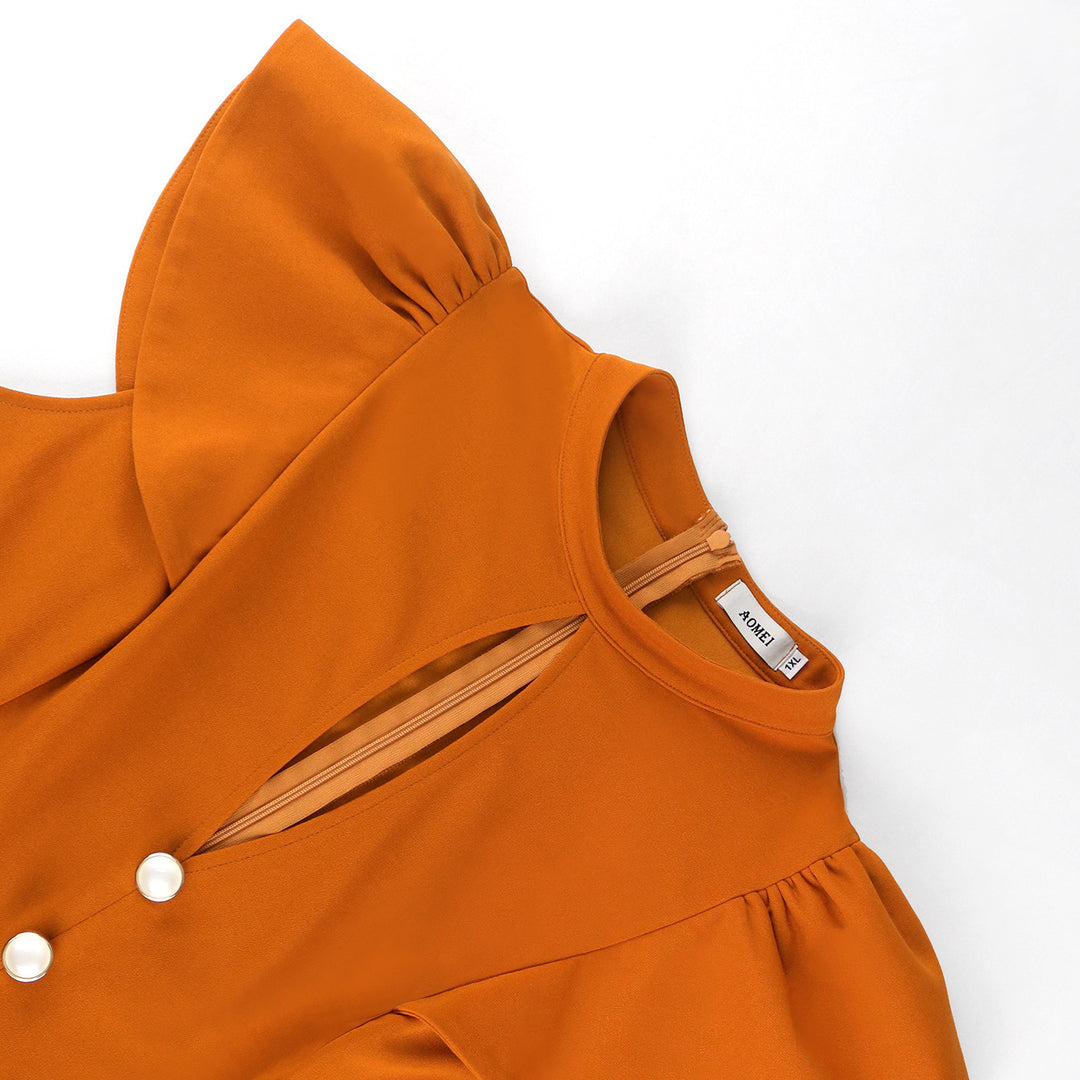 Damen eleganter Jumpsuit mit raffiniertem Ausschnitt und voluminösen Ärmeln R&B