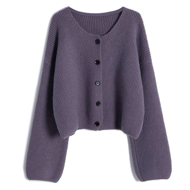 Damen modischer Short Cardigan mit feiner Rippstruktur und Knopfdetaillierung R&B