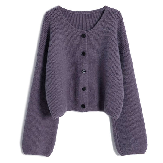 Damen modischer Short Cardigan mit feiner Rippstruktur und Knopfdetaillierung R&B