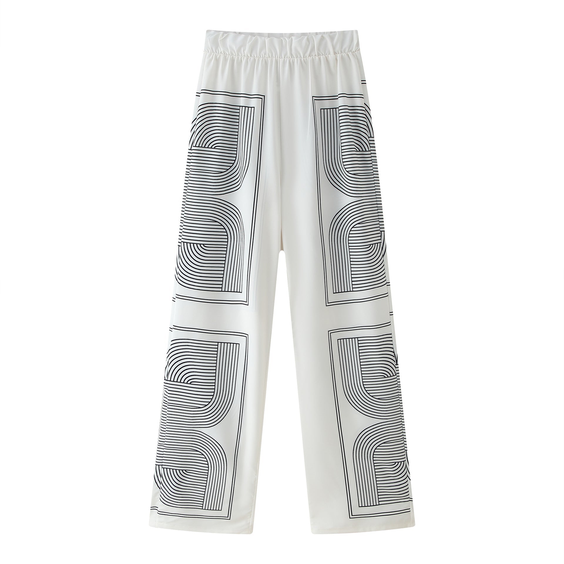 Damen Set aus lässigem Hemd und weiten Hosen im geometrischen Design R&B