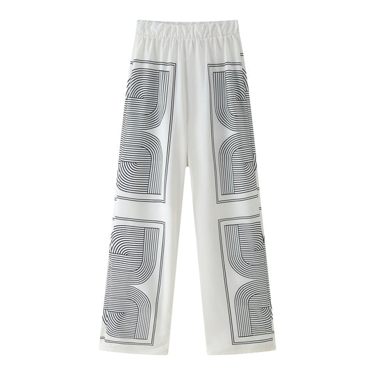 Damen Set aus lässigem Hemd und weiten Hosen im geometrischen Design R&B