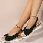 Damen Wedge-Sandalen mit eleganter Schleifen-Detail und angesagtem Plateau R&B
