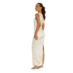 Damen Elegantes Maxikleid mit asymmetrischem Oberteil und figurbetontem Schnitt R&B