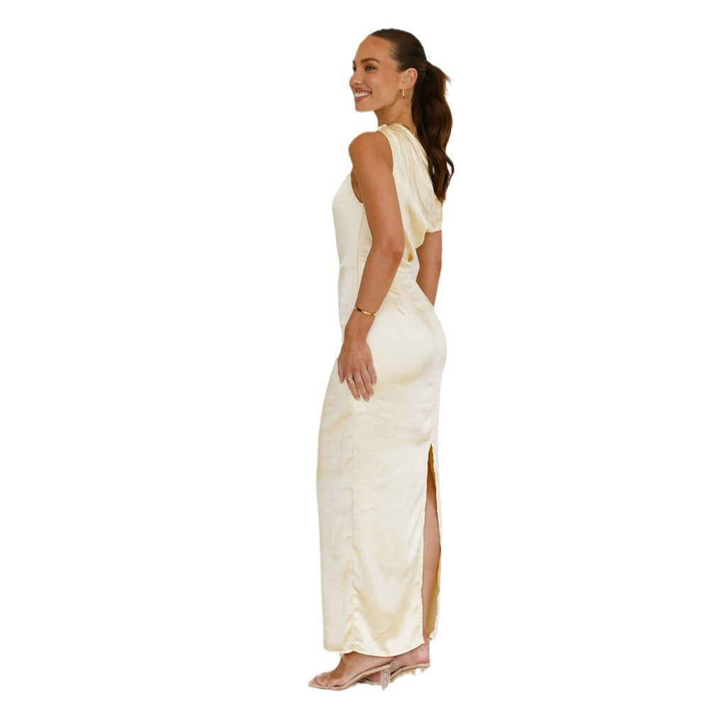 Damen Elegantes Maxikleid mit asymmetrischem Oberteil und figurbetontem Schnitt R&B