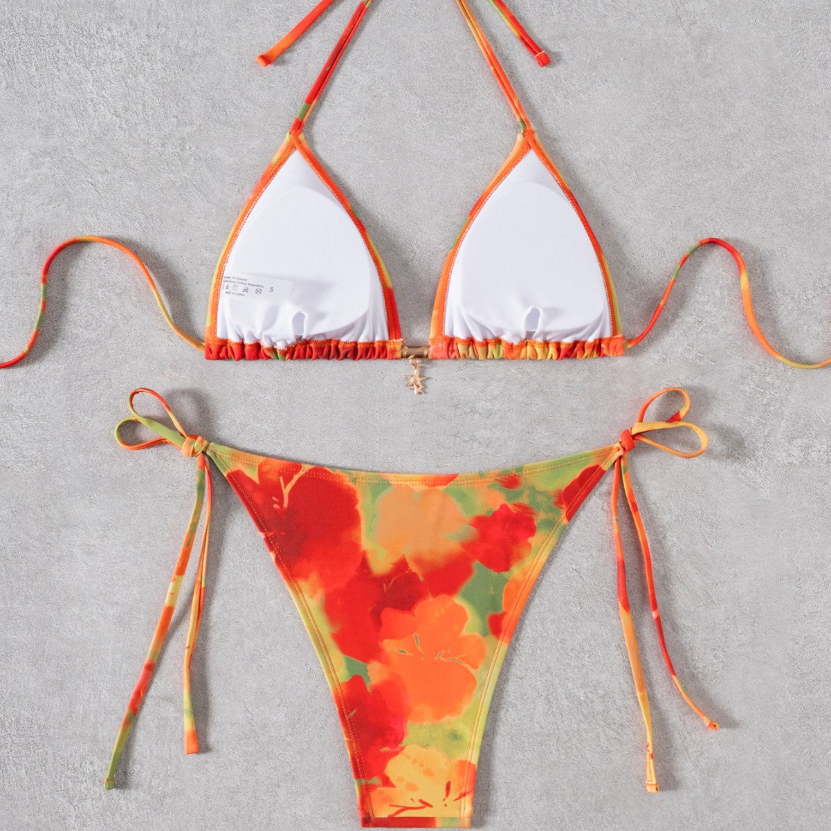Damen Triangel-Bikini mit floralem Design und verstellbaren BindR&Bändern R&B