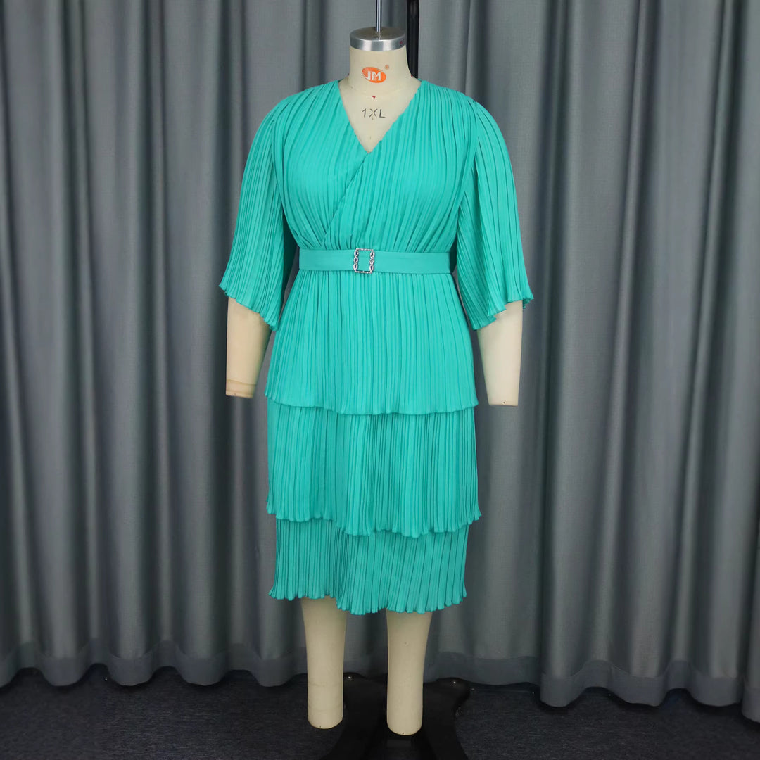Damen Plissiertes Maxikleid mit tailliertem Gürtel R&B