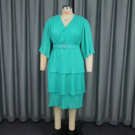 Damen Plissiertes Maxikleid mit tailliertem Gürtel R&B