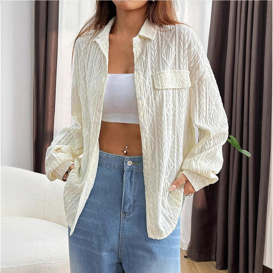 Damen lässige Bluse mit Jacquard-Muster R&B