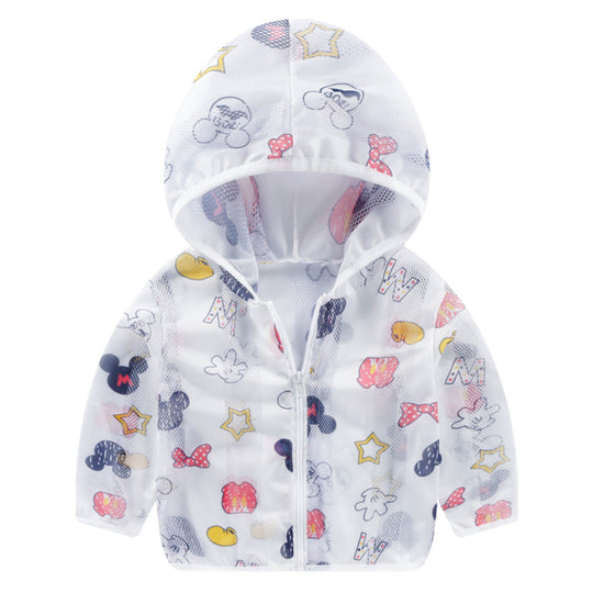 Unisex nan leichtgewicht atmungsaktive Kapuzenjacke für Babys und Kleinkinder mit Mesh-Sonnenschutz und Cartoon-Hasenmotiv R&B