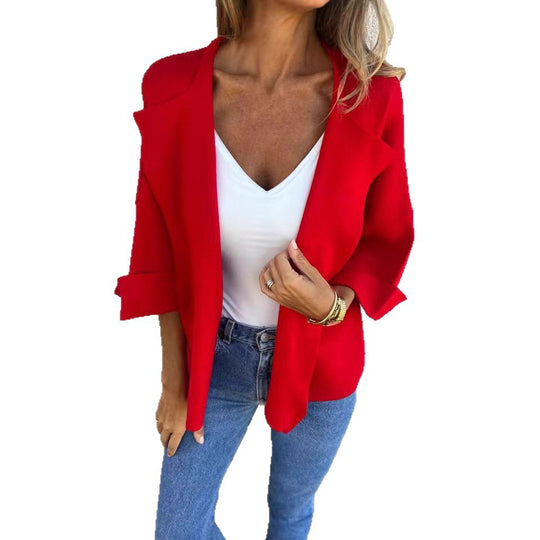 Damen nan legerer offener Strickcardigan mit Schalkragen krempelbaren Ärmeln und kastiger Silhouette R&B