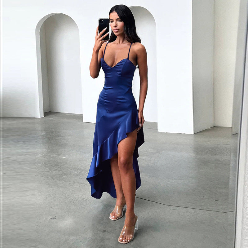 Damen Elegantes Abendkleid mit tiefem V-Ausschnitt und fließendem Rock R&B