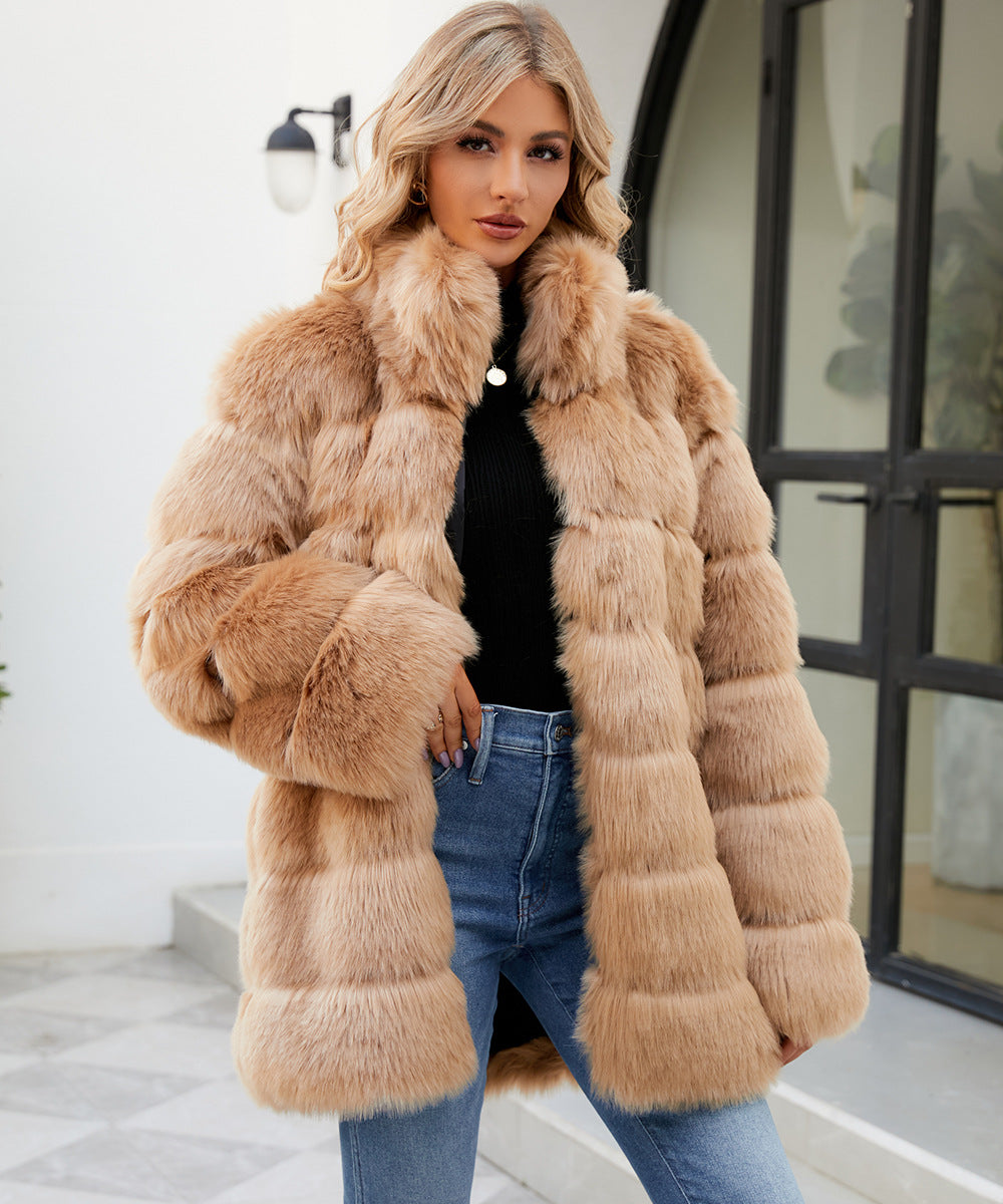 Damen Luxuriöse Kunstpelzjacke mit lockeren Ärmeln und voluminösem Schnitt R&B