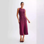 Damen Strick-Maxikleid mit durchgehendem Knopfverschluss