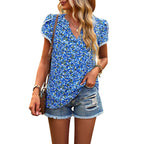 Damen Luftiges Blusenshirt mit elegantem floralem Design und verspielt geschnittenen Ärmeln R&B