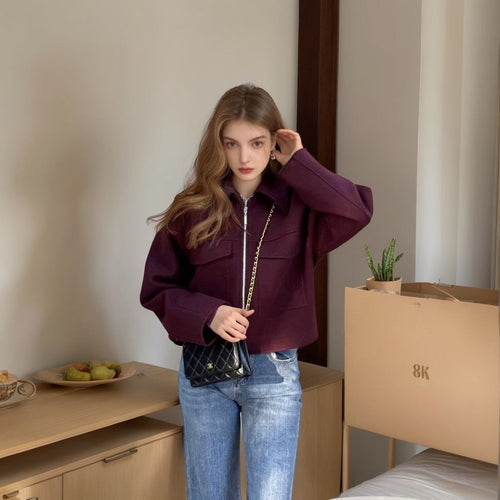 Damen lässige Overshirt-Jacke mit Taschen und Reißverschluss R&B