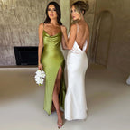Damen Elegantes Maxikleid mit tiefem Schlitz und Spaghettiträgern R&B