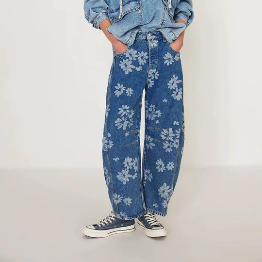 Damen Verspielte Herz-Sprayprint Denim Baggy-Jeans