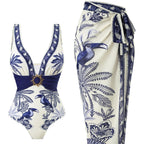 Damen Einteiliger Badeanzug mit floralem Design und elegantem Wickelrock R&B
